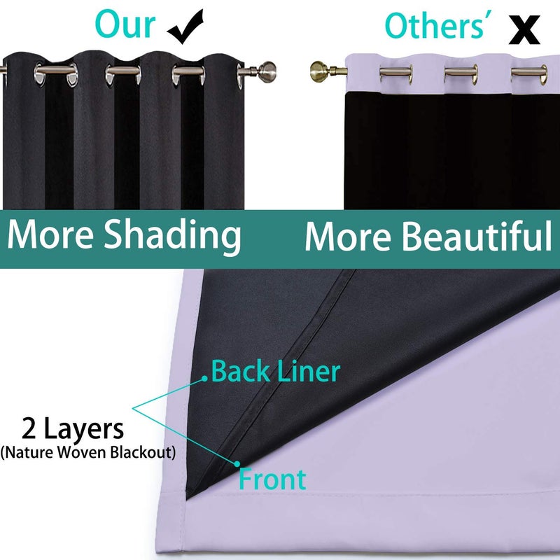 Yakamok Lilac 100% Blackout Lined Curtains, 2 Thick Layers Completely Blackout Window Treatment Thermal Insulated Drapes for Kitchen/Bedroom (1 Pair, 52W x 72L) - Image 5